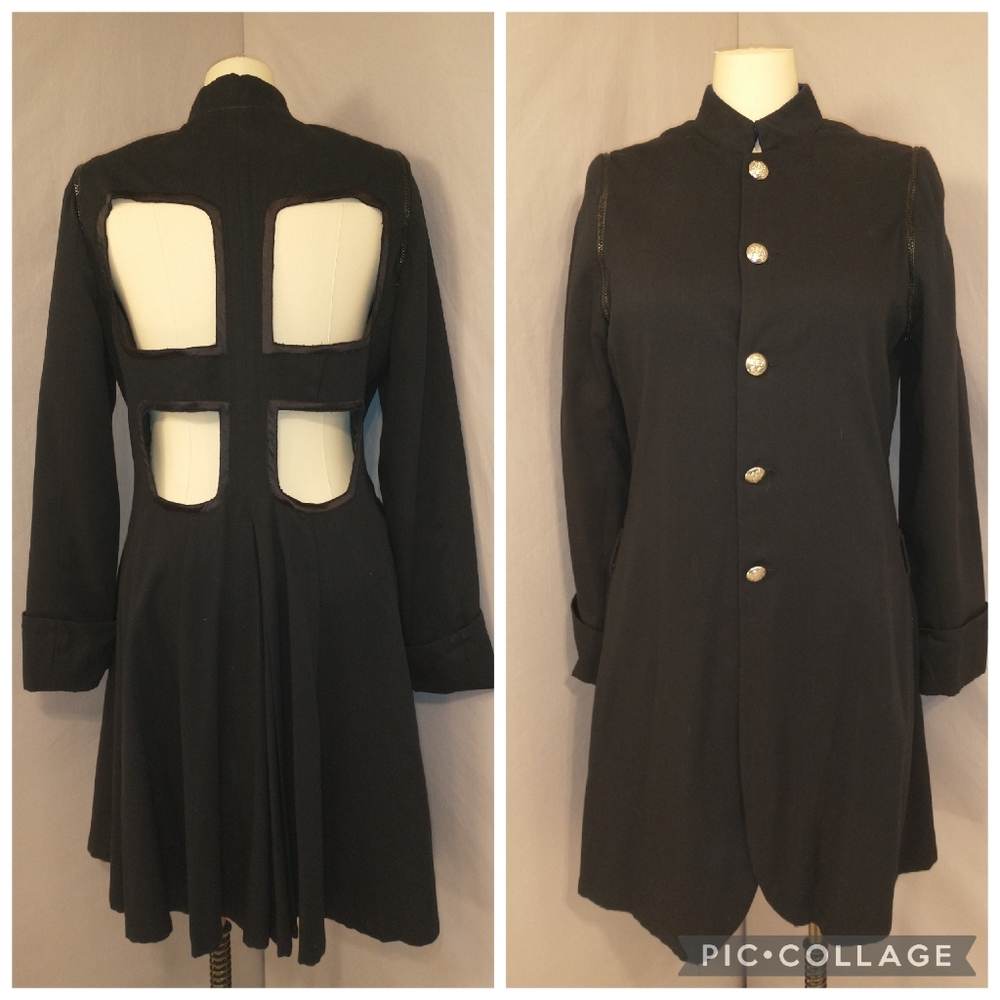 Vintage Costume Jacket Black Techno Avant Guard Sci Fi Historic w/ Back Cut Outs